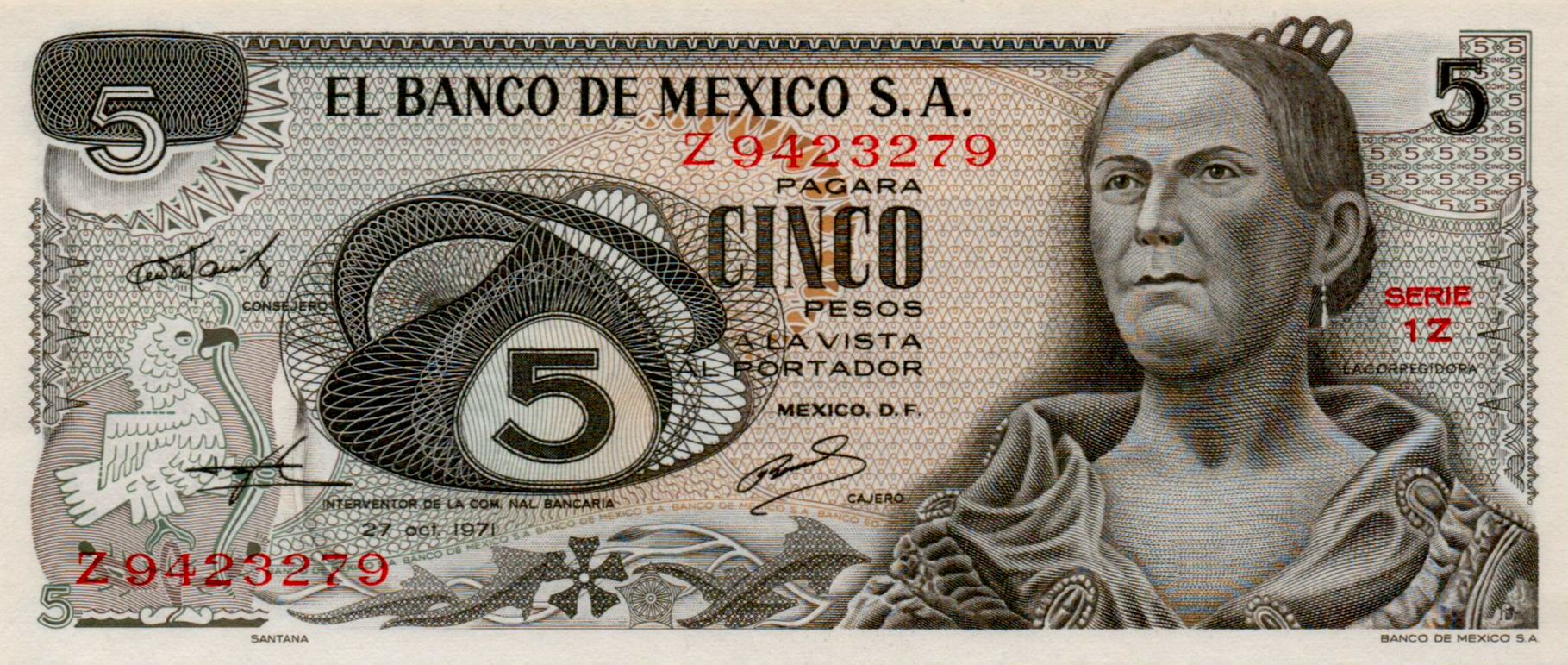 Mexico 5 1971 UNC P-62/b3